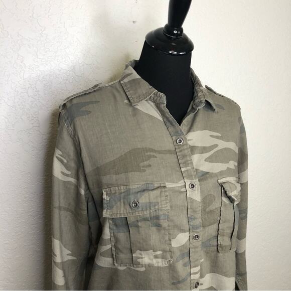 Rails army green gray camo linen blend button shirt dress size Small - Picture 2 of 16